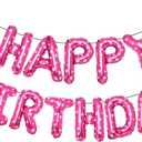 Accevo Pink Happy Birthday Banner,16 Inch Mylar Foil Letters Balloons Heart Pattern Balloons Happy Birthday Balloon for Kids, Child, Adults, Boys & Girls Birthday Party Decorations Happy Birthday Sign (Pink Wave Point)