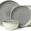 Ceramic Dinnerware Sets for 6, 18 Pieces Stoneware Plates and Bowls Sets, Chip and Stain Resistant Modern Dishes, Dishwasher & Microwave Safe Dinner Set, Gradient Green