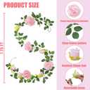 Sggvecsy 2Pcs 15.5Ft Artificial Rose Vine Fake Flower Garland Floral Garland Faux Silk Hanging Vine Rose Ivy Vines for Wedding Arch Party Wall Garden Ceremony Background Outdoor Decor (Pink)