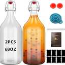 64oz Flip Top Glass Bottle 2 Liter Swing Brewing with Stopper for Beverages, Oil, Vinegar, Kombucha, Beer, Water, Soda, Kefir Airtight Lid & Leak Proof Cap Clear (clear 2 pcs)