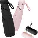 Travel Mini Umbrella Compact Small & Lightweight, UV Rain Protection, Pocket-Sized Folding Umbrellas with Quickdraw & Case for Men Women & Kids Backpack (NEW2-Pack Black&Pink)