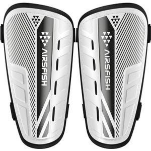 Shin Guards Soccer Kids Youth, CE Certified Airsfish Shin Guard Protection Gear for 2-18 Years Old Boys Girls Teenagers High Impact Resistant Breathable Comfortable 1 Pair 4 Sizes