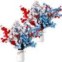 Nitial 2 Set 4th of July Artificial Flowers Memorial Day Red Blue White Picks Decor with Vase Patriotic Bouquets Arrangement Table Centerpieces for Fourth of July Home Office Table Decoration