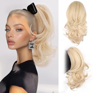 ZQIAN BEAUTY Claw Clip Ponytail Extension - 14 Inch Curly Ponytail Extension, Wavy Pony Tails Hair Extensions, Synthetic Hair Extensions Ponytail, Clip On Ponytails for Women (Color: Light Blonde)