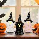 Halloween Decorations Indoor, Set of 3 Ceramic Halloween Ghosts with Witch Hats, Cute Spooky Lighted Decor Ghost Figurines Witch Hat Scary Pumpkin Bats Boo for Home Mantel Shelf Table Decor