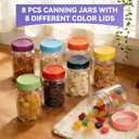 novelinks 16 oz Plastic Mason Jars with Colorful Lids, Leakproof 16oz Clear Plastic Jars with Lids, Reusable Storage Containers for Household Use (8 Pack)