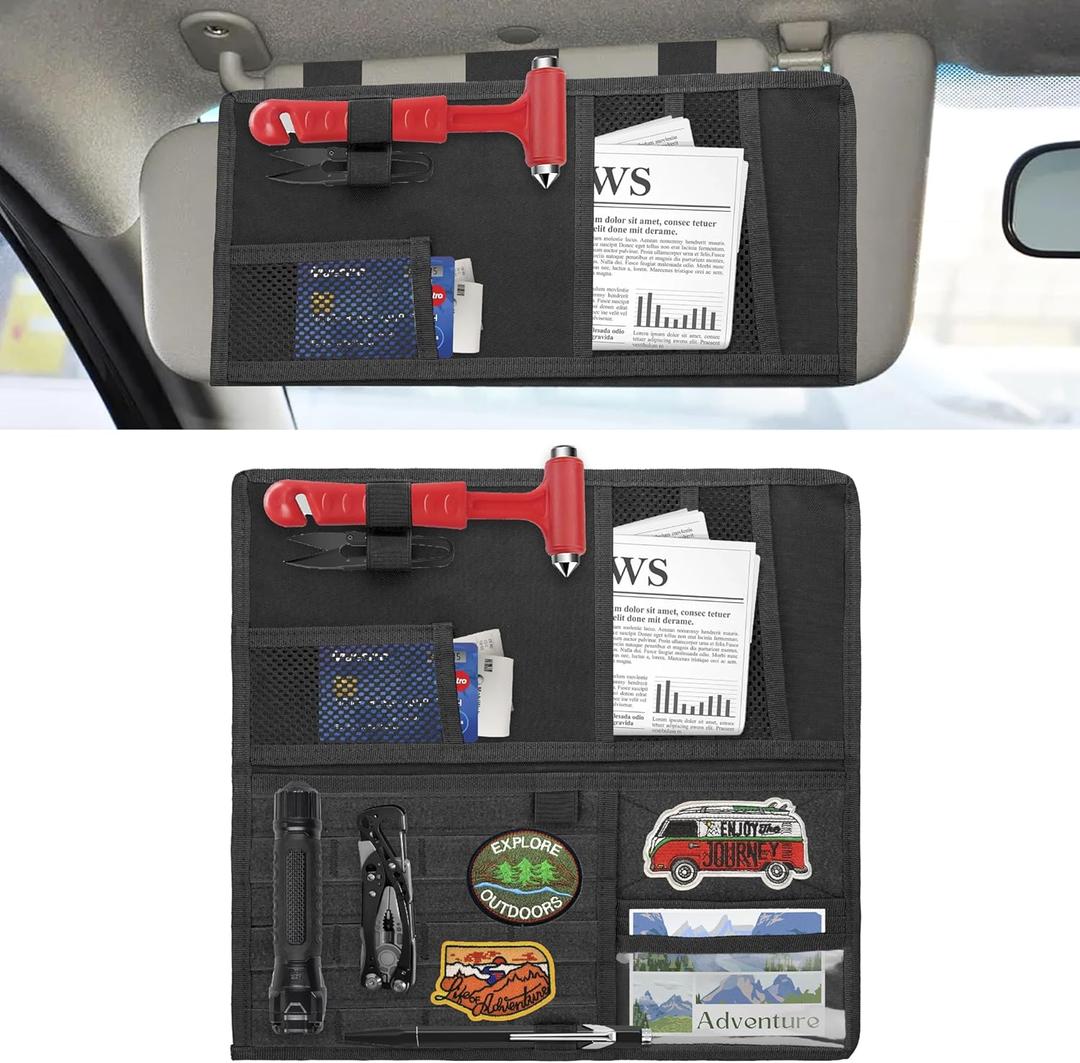 Tactical Visor Organizer, Car Visor Organizer, Sunvisor Organizers, Tactical Visors Cover Molle Webbing, Truck Accessories for Men, Car Sunshade Storage Pouch (Black)