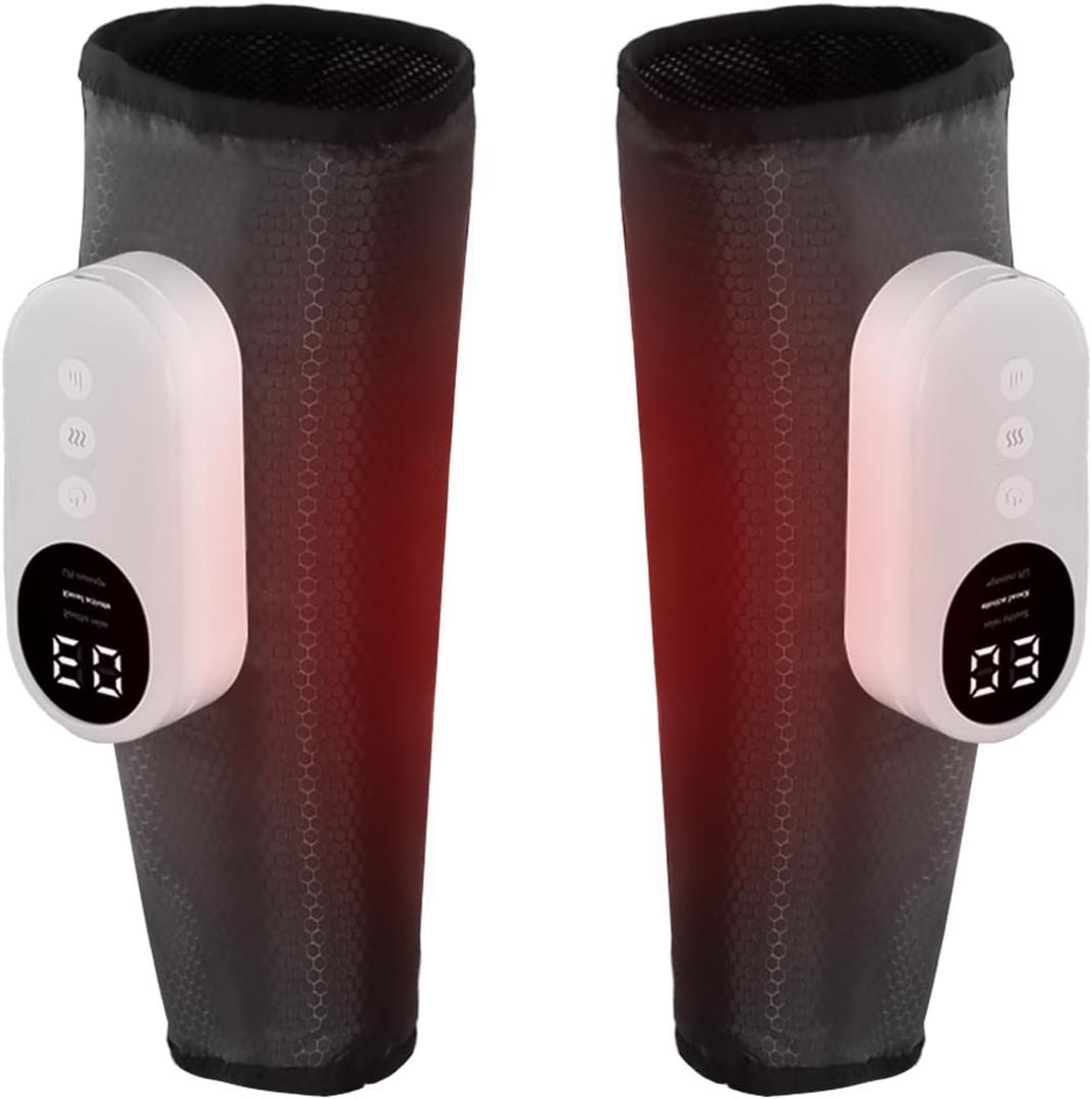 Calf Air Compression Massager for Circulation and Pain Relief, Leg Massager with Heat, Relieve Fatigue, Help for Edema and Varicose Veins, Gifts (Calf: Within 22.5 inches) (Black)