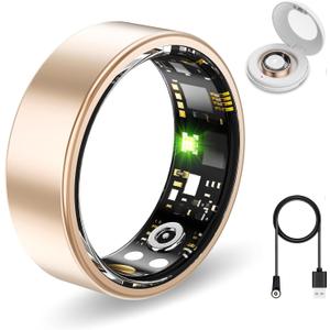 Smart Health Ring for Women Men Fitness Tracker with Heart Rate, Blood Oxygen,Sleep Monitoring, Step Counting, IP68 Waterproof for iPhone and Android, No Subscription Fee (Gold, 9)