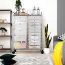 Simple Houseware Utility Cart with 15 Drawers Rolling Storage Art Craft Organizer, Chrome