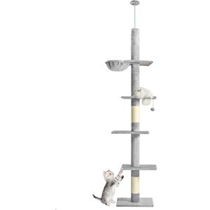 Cat Craft Floor to Ceiling Cat Tree,5 Tiers Tall Cat Tower with Adjustable Height(98-110),Skinny Ceiling Cat Tree with Cozy Hammock,Sisal Scratching Posts,Platforms,and Hanging Balls for Large Cats