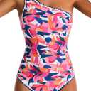 One Shoulder One Piece Swimsuit for Women Tummy Control Bathing Suit Color Block Swim Suit Shell Stitched Swimwear L