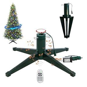 VINCONLIDY 𝐌𝐮𝐬𝐢𝐜𝐚𝐥 Rotating Christmas Tree Stand, Adjustable Tree Stands with Remote Control, Music, Adapter, Artificial Christmas Tree Stand for Up to 10 FT 80 LB Tree