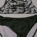 Eomenie Women's Halter Tankini Bathing Suit Ruched Tummy Control Two Piece Swimsuit with Bottom (Small, Green Printed)