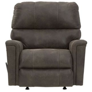 Navi Rocker Recliner In Smoke Faux Leather.