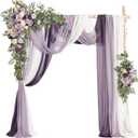 Ling's moment Wedding Arch Flowers with Sheer Drapes Kit - Artificial Purple and Gold Rose Floral Arrangements for Ceremony Backdrop, Arbor Decor, 5-Piece Set (2 Flower Stems + 3 Hanging Drapes)