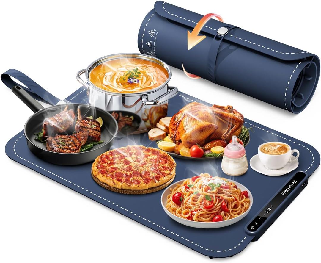 Warming Mat for Food, Electric Warming Tray with 7 Temperature Settings and 6 Hours Timer, Rapid Full Surface Heating, Rollable Portable Food Warmers for Parties, Buffet, Gatherings, Thawing