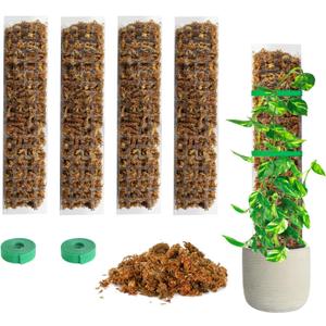 Bonviee 4-Pack 15-Inch Plastic Moss Poles for Monstera & Climbing Plants - Stackable to 60 Inches, Includes Sphagnum Moss & Garden Ties for Indoor Plant Support