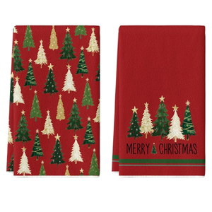 Artoid Mode Red Xmas Tree Merry Christmas Kitchen Towels Dish Towels, 18x26 Inch Farmhouse Star Snowflakes Decoration Cleaning Set of 2