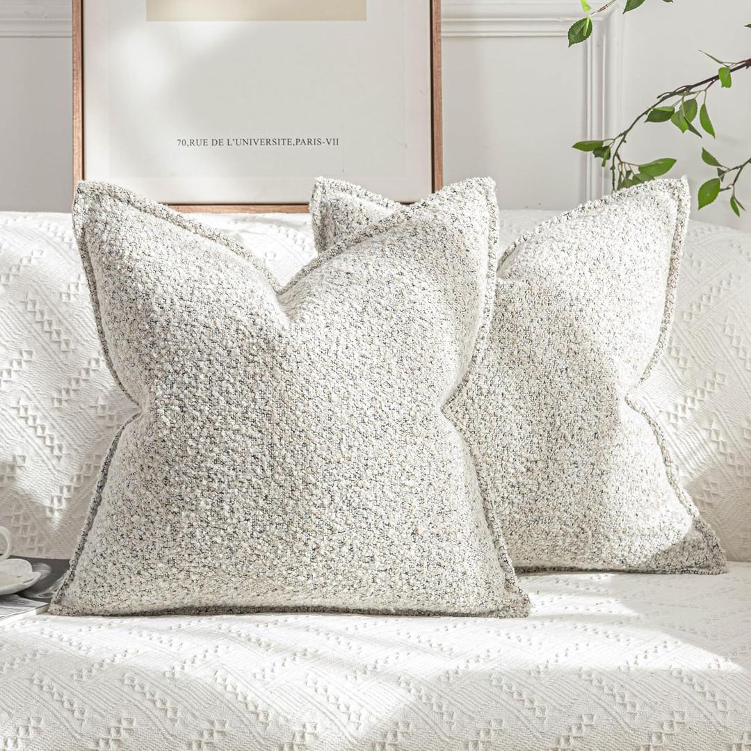 Neutral Boho Decorative Throw Pillow Covers Set of 2, 20x20 Inch Soft Textured Boucle Cushion Covers for Couch, Living Room, Bed, Sofa - Cozy Home Decor(Beige, 20" x 20")