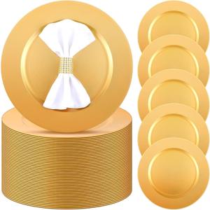 Zhehao 150 Pcs Charger Plates Bulk 13 Inch Round Wedding Chargers Plastic Plate Dinner for Wedding Party Baby Shower Table Setting Event Decoration (Gold)