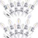 Meonum 2 Pack Accessory Cord with 18 LED Light Bulb C7 Cord Clip Christmas Village Lights with Double Spare Fuse Blow Mold String Lights Decoration for Xmas Village House Pumpkin Crafts