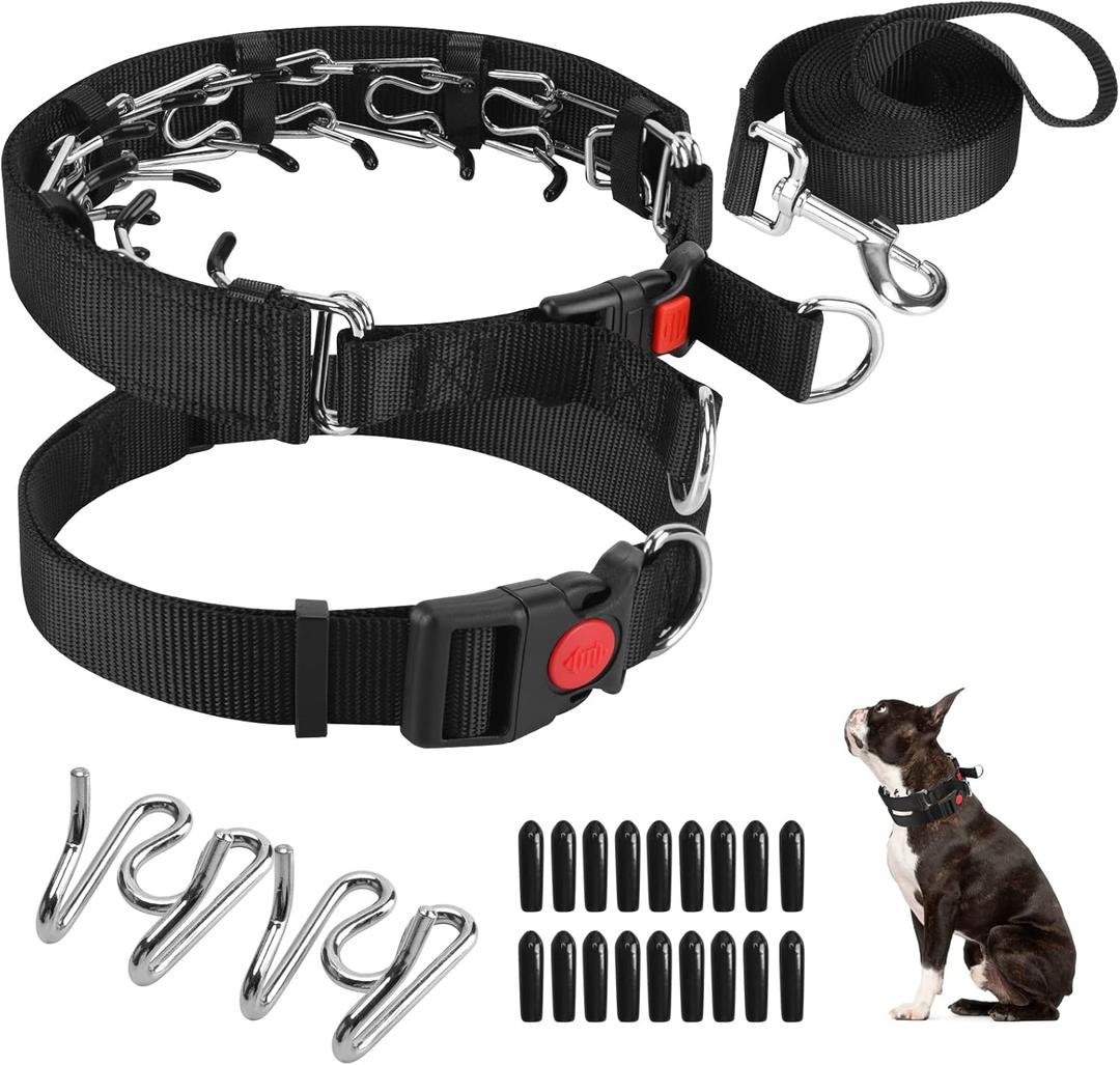 Prong Training Collar with Comfort Tips and Quick Release Snap Buckle - Dog Choke Pinch Collar with Nylon Cover (Small, 2.5mm,10-14'' Neck, Black)