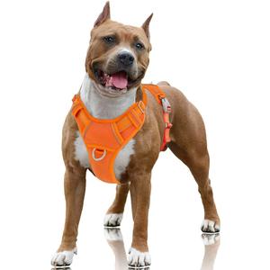 BARKBAY No Pull Dog Harness Large Reflective Dog Harness with Front Clip and Easy Control Handle for Walking Training Running with ID tag Pocket(Orange,L)