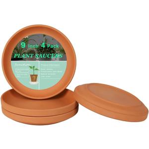 vensovo 9 Inch Terracotta Plant Saucer Pots Tray - 4 Pcs Round Planter Saucers for Indoor & Outdoor Plants, Large Clay Trays Perfect for 8 Inch 8.5 Inch 9 Inch Flower Pot