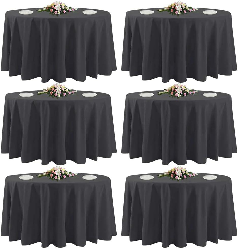 6 Pack Black Round Tablecloths, 120 Inch Stain Resistant and Wrinkle Polyester Fabric Washable Table Clothes Cover for Kitchen Dining, Wedding, Reception Banquet, Birthday Party, Buffet Restaurant