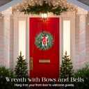 Christmas Wreaths for Front Door Outdoor, 24 Inch Artificial Xmas Winter Wreath, Christmas Wreath for Indoor Window, Wall, Porch, Mantel Decor, Decorated with Pine Cones, Bells & Red Bows Decorations (Red and Beige)