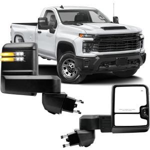 Passenger Right Side Towing Mirror Fit for 2019-2025 Chevy Silverado GMC Sierra 2500HD 3500HD Manual Folding with Power Heated,Turn Signal Blind Spot, Running Puddle Lamp(Textured pattern)