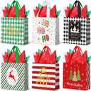 Wesnoy 30 Pack Christmas Reusable Gift Bags Non Woven Tote Bulk with Handles Goodie Shopping Bags with Tissue Paper for Party Favors