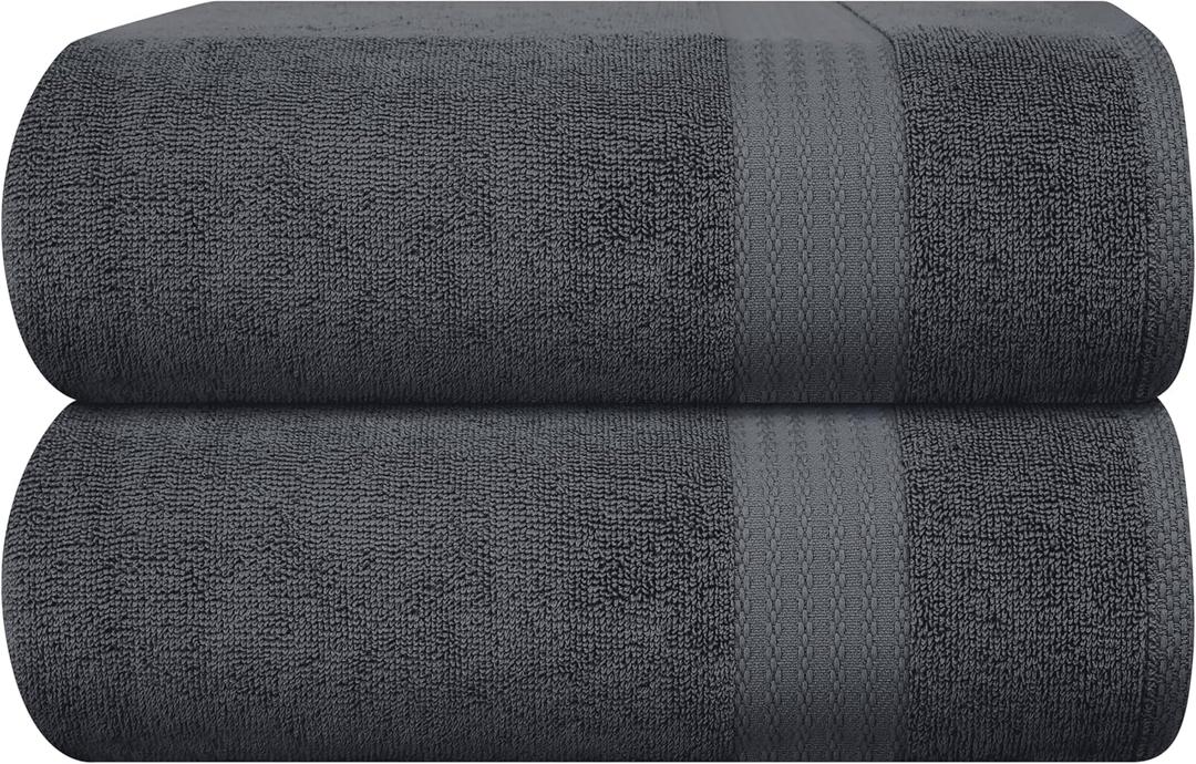 GLAMBURG Premium Cotton Oversized 2 Pack Bath Sheet 35x70-100% Pure Cotton - Ideal for Everyday use - Ultra Soft & Highly Absorbent - Machine Washable - Charcoal