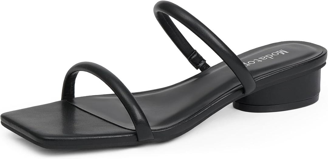 Modatope Square Open Toe Heeled Sandals Women Two Strap Chunky Heel Sandals for Women Low Block Heel Sandal Dressy, Size 9