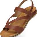SHIBEVER Flat Sandals Women Dressy: Thong Straps Arch Support Summer Shoes | Comfortable Casual Dress, Adjustable Hook and Loop, Ankle Strap, Cute Trending Comfy, Open Toe Cork, Walking Flip Flop Sandal 36