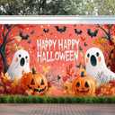 Pink Halloween Decor Happy Halloween Kids Banner, 4x6 ft Night Party Decorations, Spooky Indoor Ghost Banner (White Ghost)