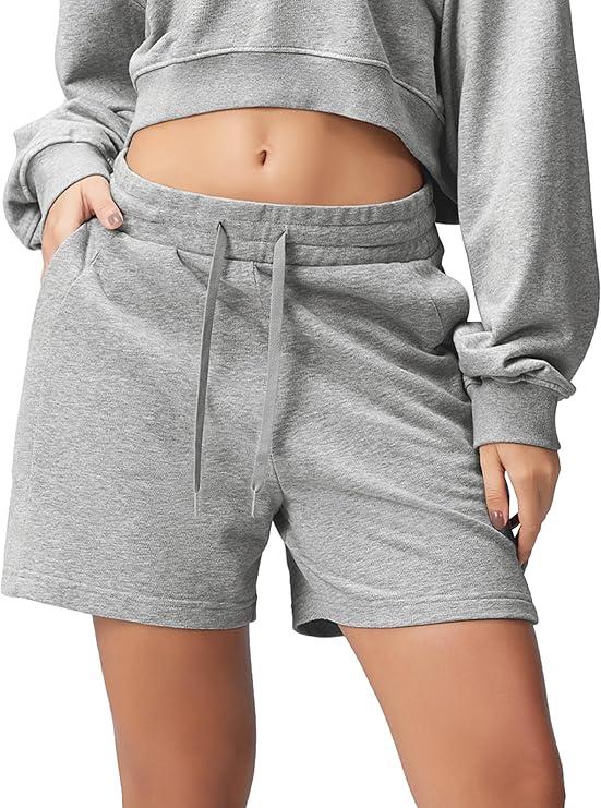 ODODOS Women's Sweat Shorts 5" Cotton French Terry High Waist Workout Casual Lounge Shorts with Pockets, Size S