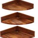 Demigo Corner Shelf Wall Mount Set of 3, Solid Acacia Wood Round Floating Corner Shelves for Storage and Display, Hanging Wood Shelves for Bedroom, Kitchen, Living Room, Bathroom (Brown)