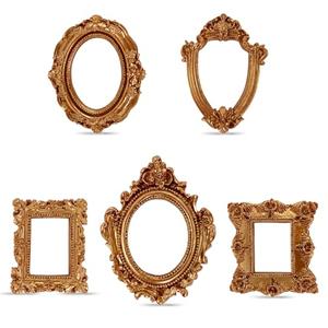 Plmmwd 5 Pieces Decor Small Gold Picture Frames Set Mini Photo Frame - Tiny Antique Frames Small Picture Frame Rectangle Wall Hanging for DIY Jewelry Display Photography Wall Decor