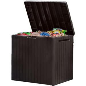 Keter City 30 Gallon Resin Outdoor Storage Box and Patio Furniture Side Table for Pool and Garden Accessories, Brown Keter City 30 Gallon Resin Outdoor Storage Box and Patio Furniture Side Table for Pool and Garden Accessories, Brown