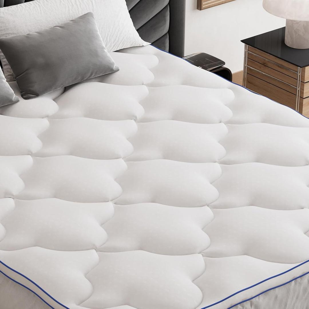 Belffin Pillow Top Mattress Topper Twin Size, Mattress Pad Cover with 8-21 Inch Deep Pocket, Bed Mattress Protector for Back Pain Relief, Soft Breathable Overfilled Down Alternative Filling, White