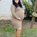 Womens Long Sleeve Knit Ribbed Maternity Dress, Ruched Midi Maternity Bodycon Dress Casual Work (Small, Khaki)