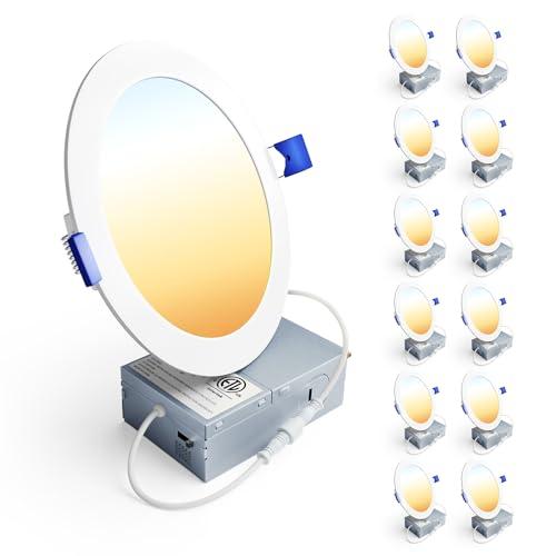 Ensenior 6 Pack 6 Inch LED Recessed Ceiling Light, Dimmable, 2700K-5000K 5CCT, 1200LM 12W 120V, High Brightness Canless Wafer Downlight - ETL&FCC&IC