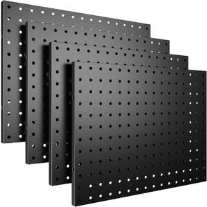 Spampur Peg Board, 4 Pack Metal Pegboard Panels Black Pegboards Wall Organizer, Tools Pegboard Storage System for Workbench, Garage Tool Storage, Office Organization, Wall Home, Craft Room (Black-16x12"- 4 Pcs Without Hooks)