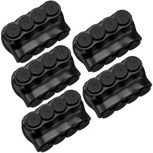 5 Pcs Black Insulated Splice Connectors 4 Ports Insulated Multi Cable Connectors Single Sided Entry with Oxide Inhibitor (2-14 Wire Range Slotted or 5/32'' Allen Hex 2.46" L x 1.32" H)