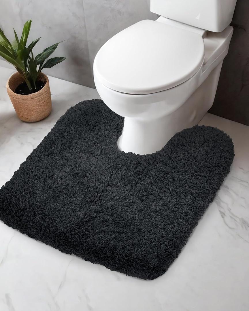 Toilet Rug U Shaped Black 23x24 Machine Washable Non Slip Toilet Floor Mat Soft Plush Contour Rug for Bathroom Floor