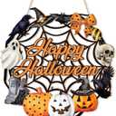 Halloween Decoration Wooden Ghost Door Wreath for Front Door Sign Wall Signs, Pumpkin Bat Black Cat Happy Halloween Sign Hanging for Home Wall Decor Halloween Party Outdoor indoor Supply
