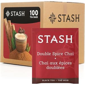 Stash Tea Double Spice Chai Black Tea Bags, 100-Count Box, Best By: 04/07/2028