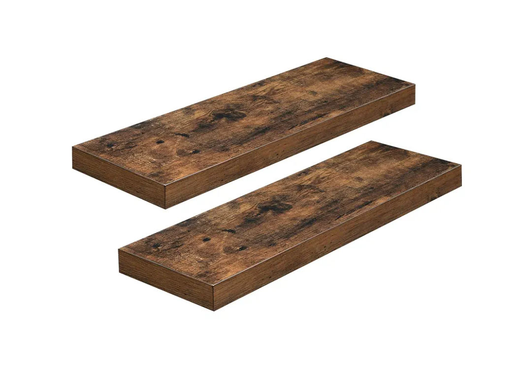 VASAGLE Floating Shelf Set of 2, for Photos, Decorations, in Living Room, Kitchen, Hallway, Entryway, Bathroom, Rustic Brown ULWS026X02